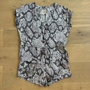 Chaser Reptile  Print Romper Tie Waist Button Up Front Snake Print Small
